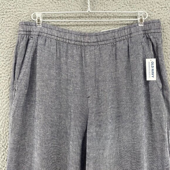 Old Navy Pants Large Gray Linen Blend Pull On Pocket Wide Leg Everyday Ankle NWT - Picture 2 of 13